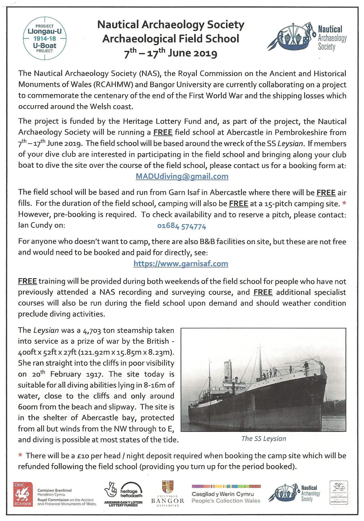 Dive club invitation to join the 2018 field school